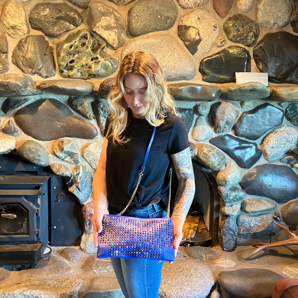 Christian Louboutin Multicolor Studded Blue Shoulder Bag - Picture 11 of 13